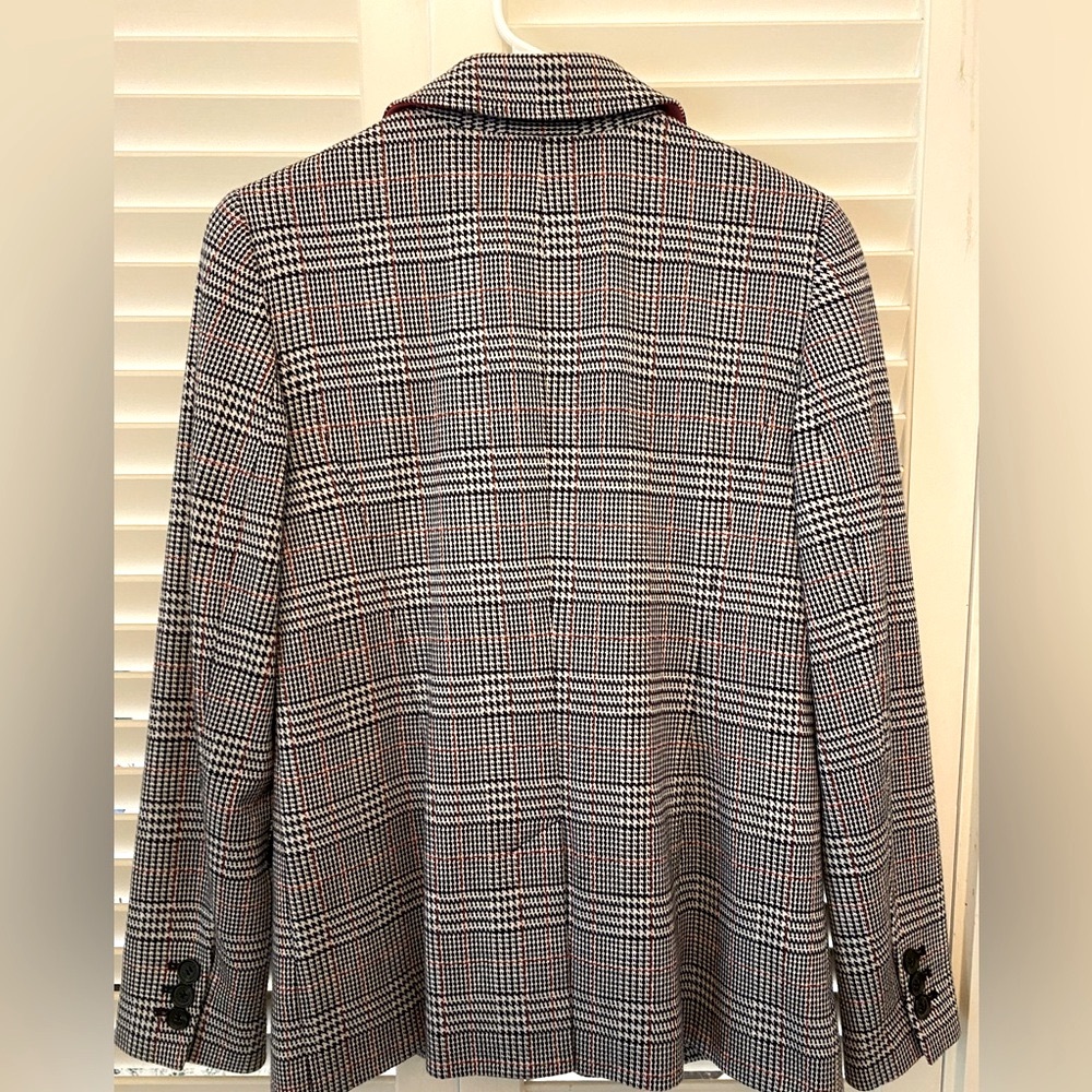 Talbots Glen Plaid Blazer Black White Red Size 4 - Picture 2 of 8